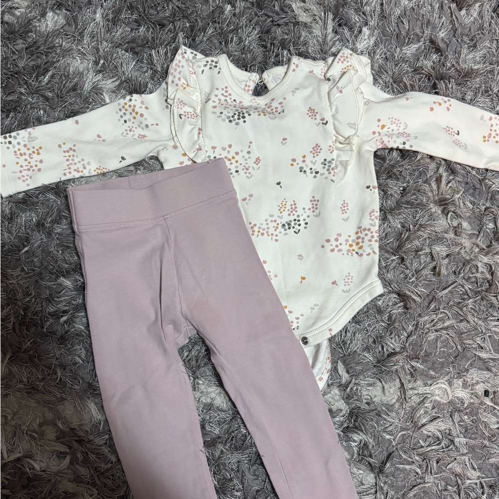Pehr 6-12 months Floral Long Sleeve Onesie and Pink Leggings Set